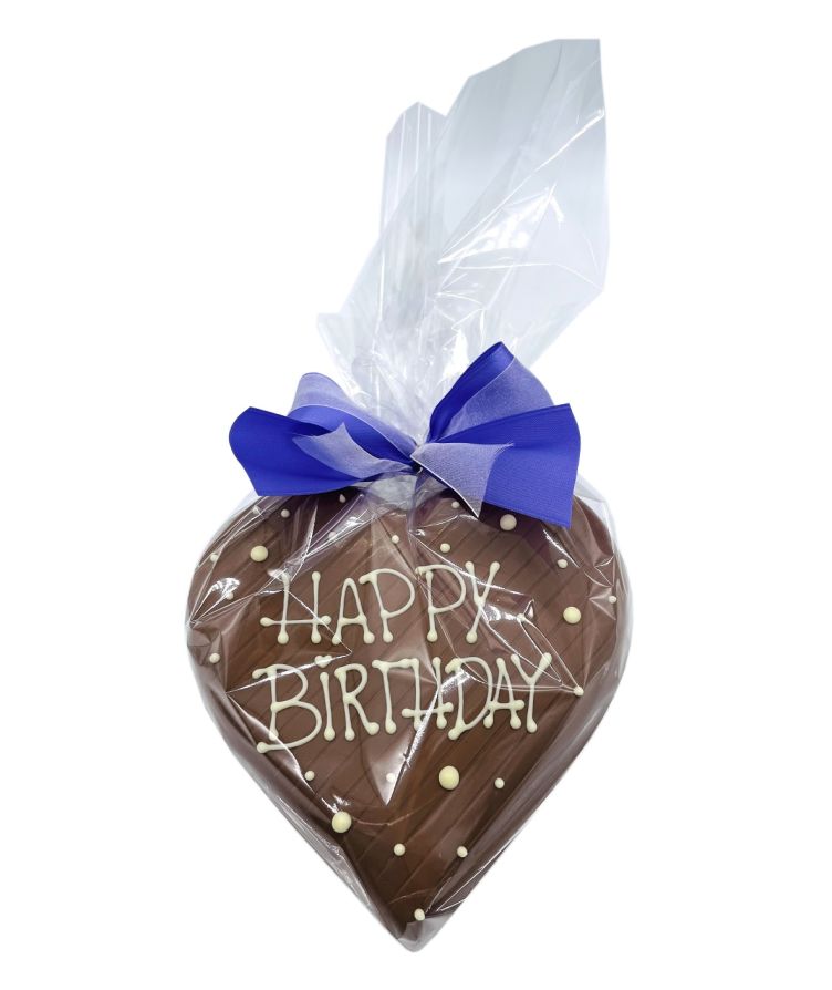 Verpacktes Klett Schokoladen Herz mit der Botschaft "Happy Birthday"