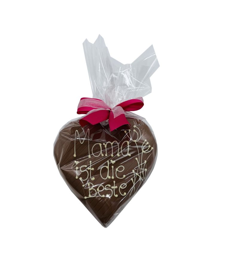 Verpacktes Klett Schokoladen Herz mit der Botschaft "Mama ist die Beste"