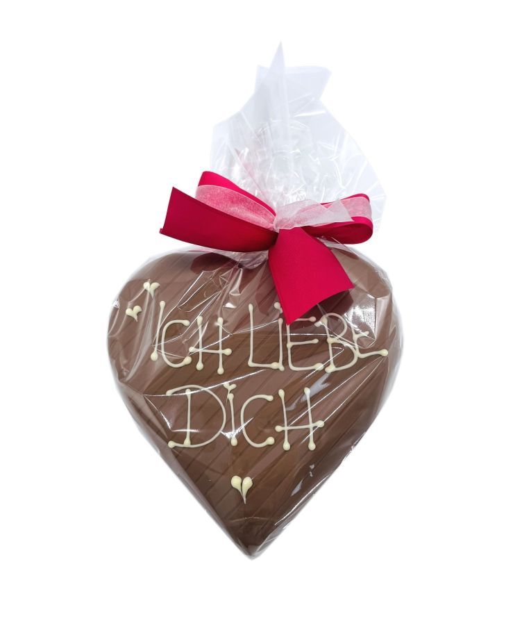 Verpacktes Klett Schokoladen Herz mit der Botschaft "Ich liebe dich"